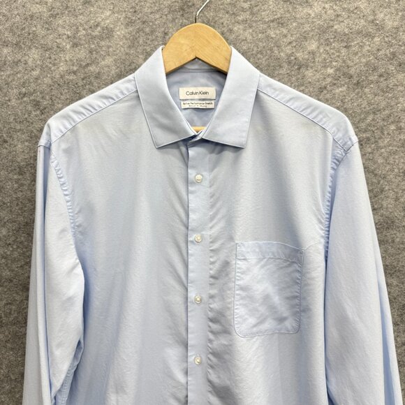 Calvin Klein Men's Active Performance Dress Shirt Blue 16-16.5 36/37, L, NEW - Picture 2 of 12